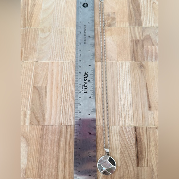 Vintage 925 Sterling silver shell abalone mosaic pendant necklace - Picture 9 of 10